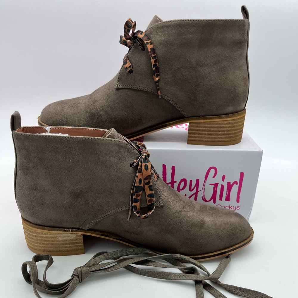Hey Girl by Corkys Totes Faux Suede Lace-Up Ankle Boots, Size: 11, Taupe